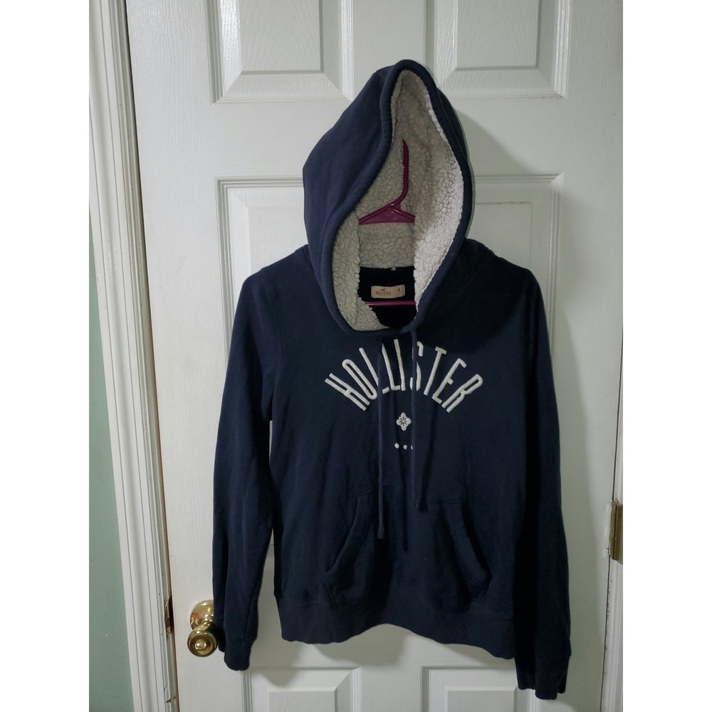 Hollister Womens charcoal gray Sherpa Lined Hood Pullover  Hoodie Sweatshirt M